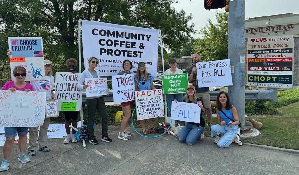 ‘Community Coffee and Protest’ group gathering in East Cobb - NewsBreak