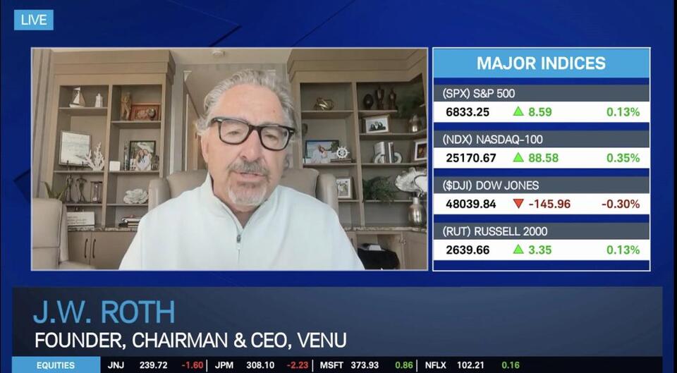 VENU CEO JW Roth Spotlighted on Schwab Network, Sharing Record Sales ...