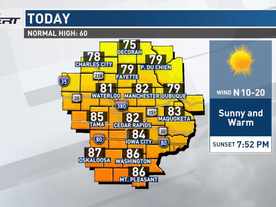 Above normal temperatures on Sunday with severe storms possible Monday ...