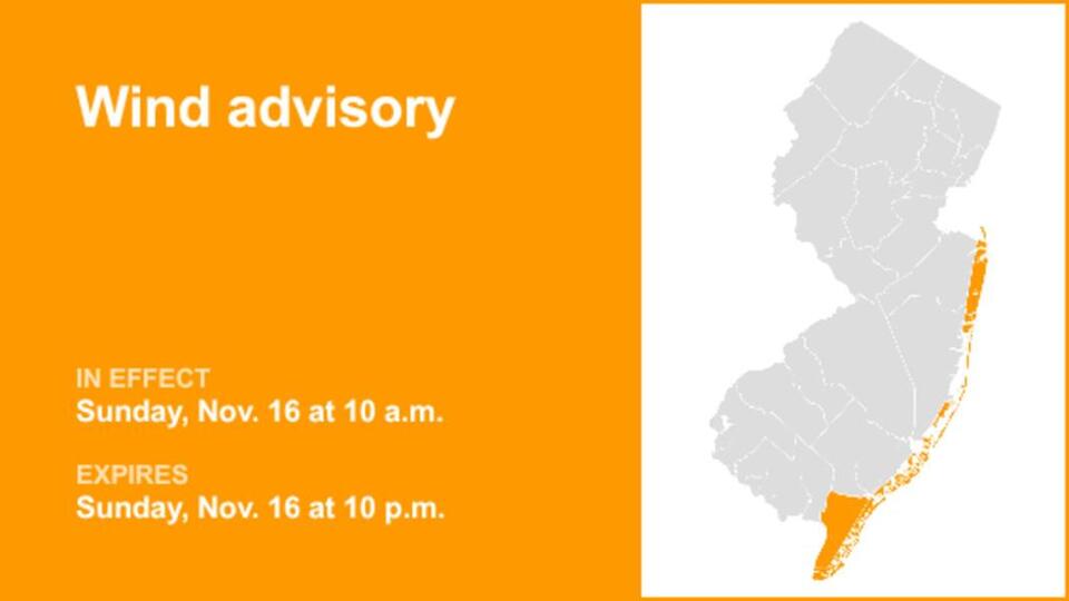 Update: Wind advisory affecting 4 N.J. counties until Sunday night ...