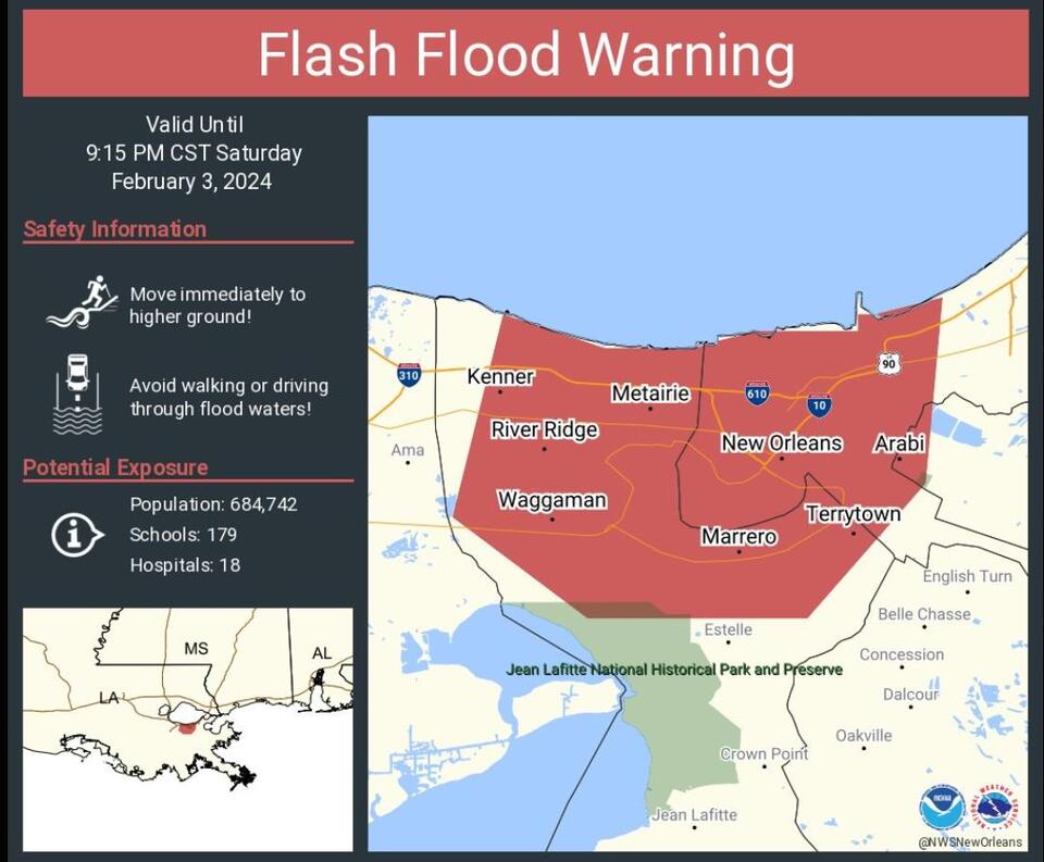 Flash flood warning for New Orleans area until 9:15 p.m. - NewsBreak