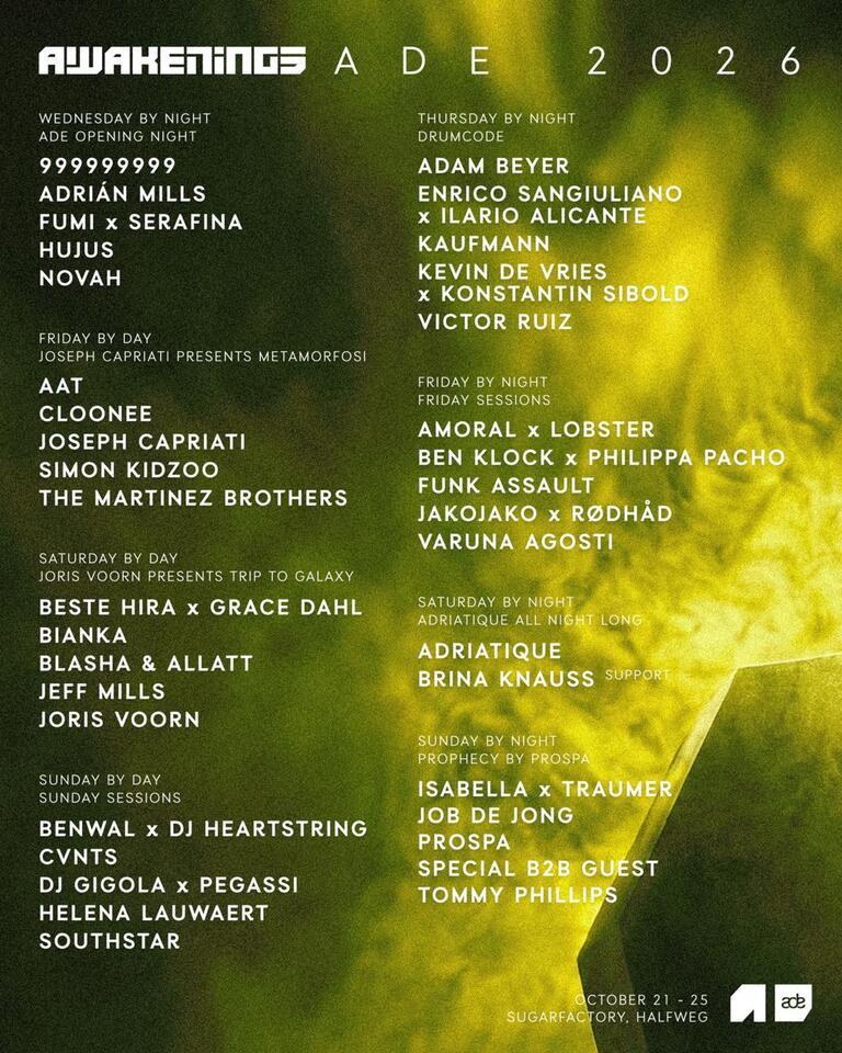 Awakenings Shares Full Event Program For Amsterdam Dance Event 2026 ...
