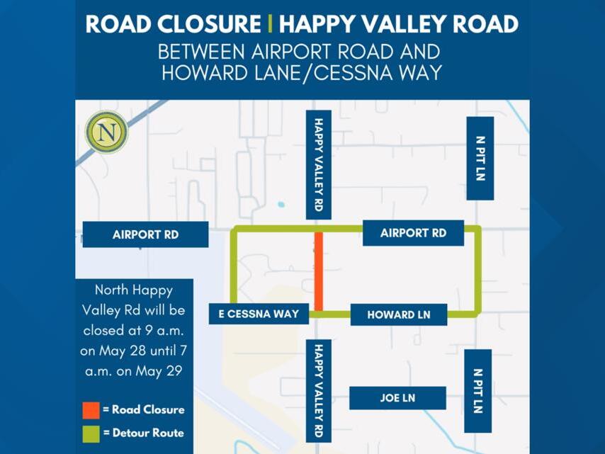 Happy Valley Road in Nampa to be closed all day Tuesday