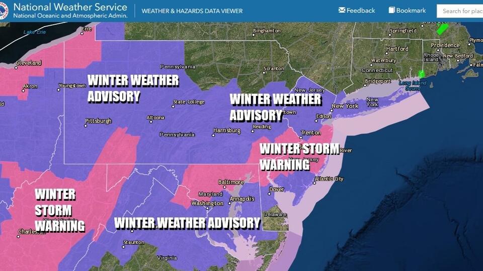 Snow from Maryland to New York City & Long Island, Winter Storm ...