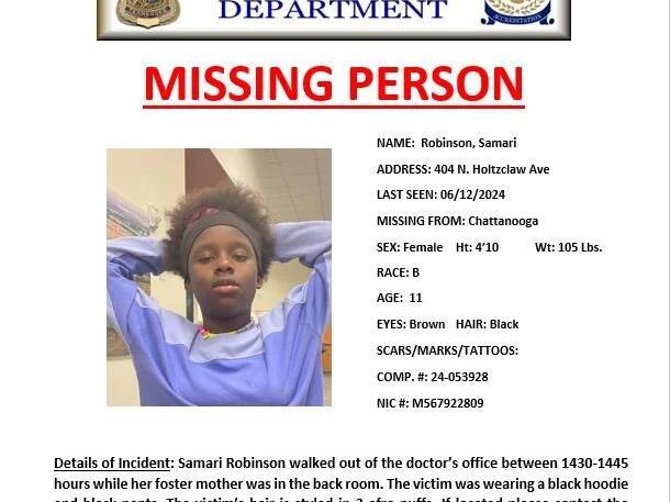 Chattanooga Police looking for missing 11 year old girl