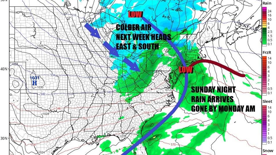 Ineffective sunshine and cold air for the weekend, Rain Sunday night ...