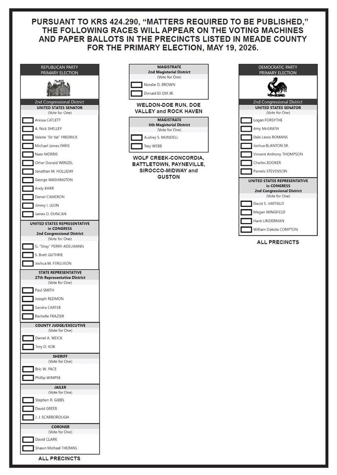 📢 Sample Ballot Now Available for Meade County Primary Election - NewsBreak