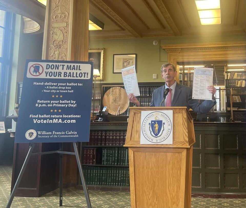 Galvin urges voters not to mail ballots