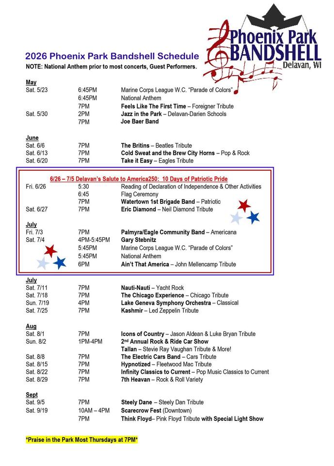 2026 Phoenix Park Bandshell schedule released - NewsBreak