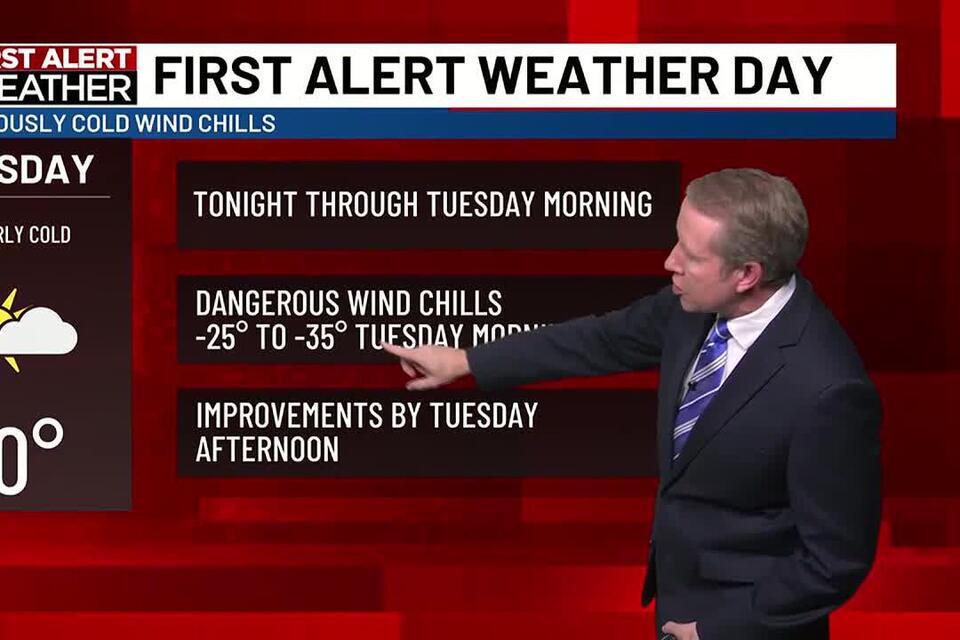 FIRST ALERT WEATHER DAY: Dangerously cold into Tuesday morning before ...