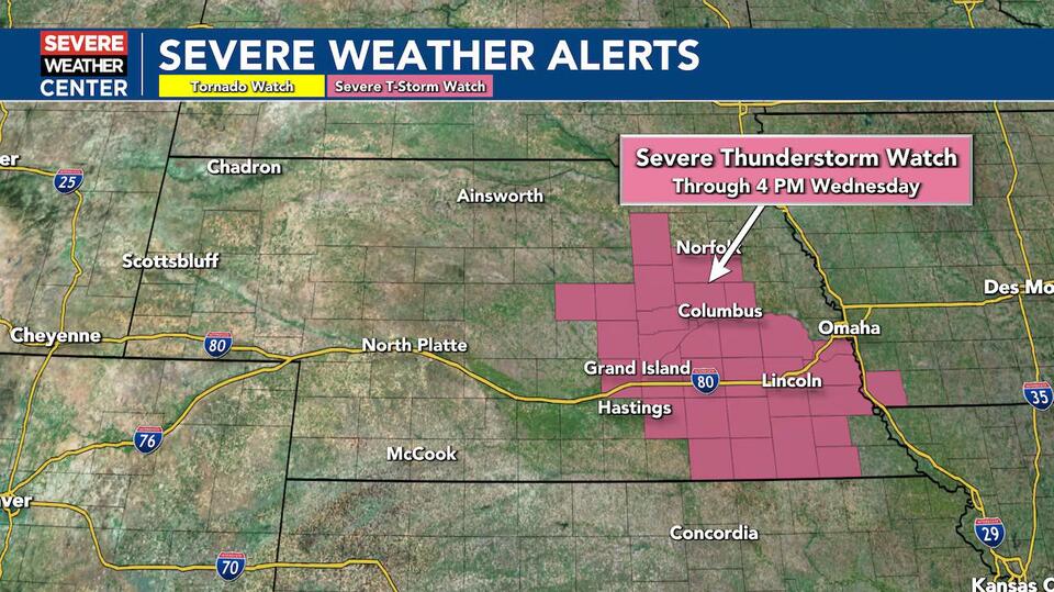 Severe thunderstorms in southeast Nebraska Wednesday afternoon
