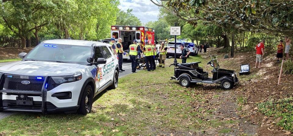 Golf cart involved in rollover crash after near miss with car in The ...