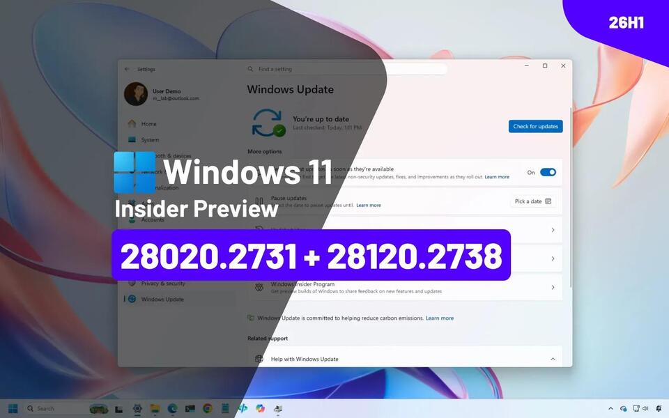 Builds 28020.2731, 28120.2738 for Windows 11 26H1 remove Drag Tray, WMIC – Beta, Experimental