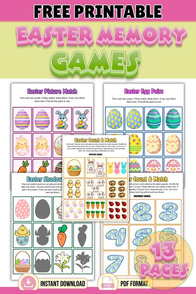 Free Easter Matching Games Printable Pack (Memory, Shadow & Counting ...