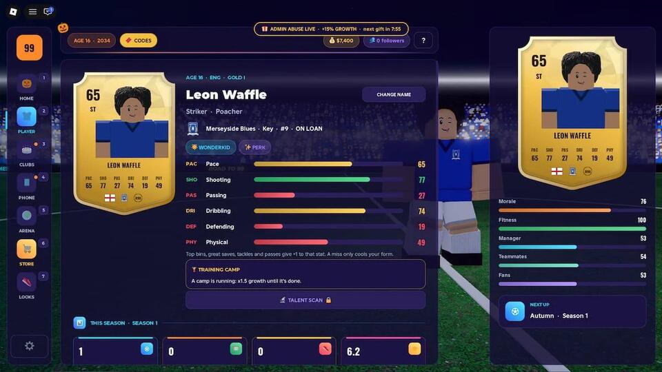 Road to 99 Codes [Football Career] [Update] (October 2026)