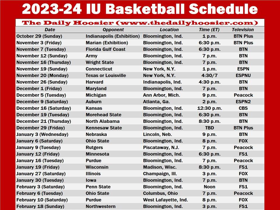 Look Printable edition of the 202324 IU basketball schedule