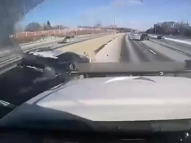 Caught on camera 5th ODOT snow plow hit after pickup crashes between