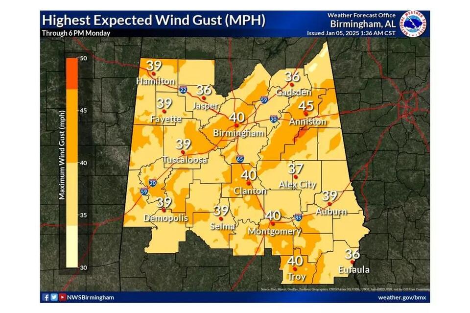 Strong Gusts Expected: Wind Advisory Issued for Parts of Alabama ...