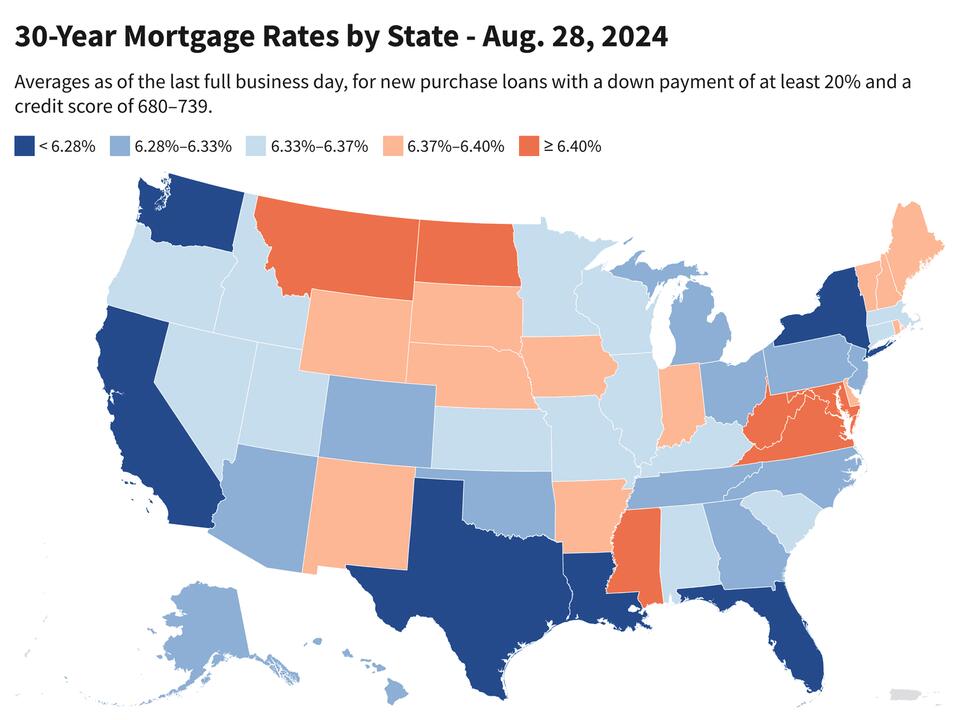 Today's Mortgage Rates by State Aug. 28, 2024