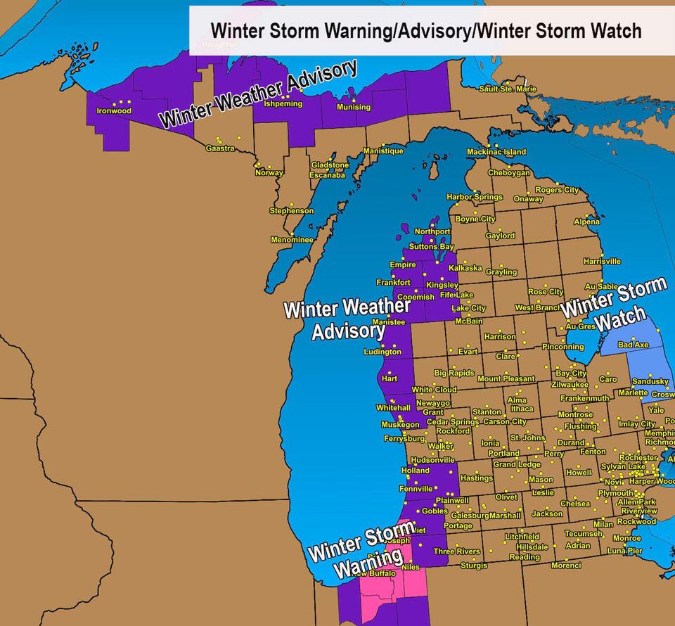 Winter Storm Warning, Advisory hoisted for 8-inch snow in west Michigan ...