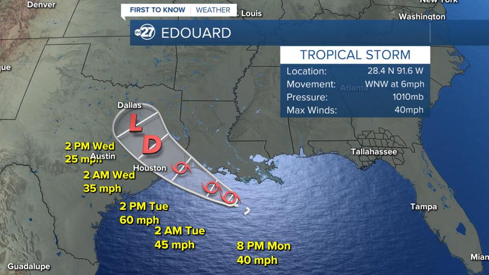 Tropical Storm Edouard reaches land near Sabine River