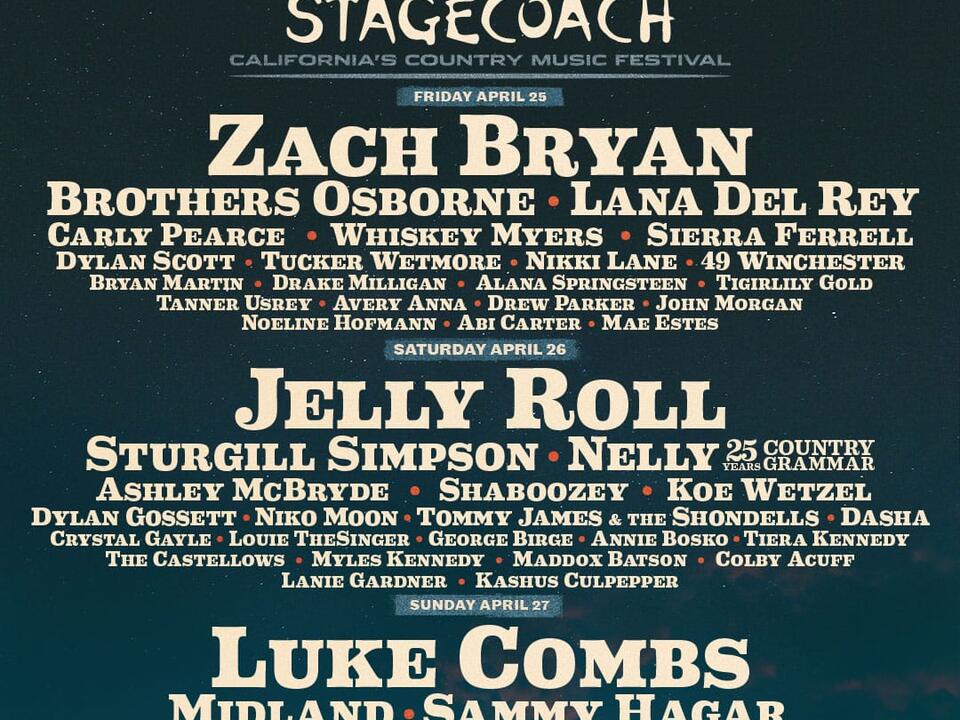 Stagecoach Shares 2025 Artist Lineup Zach Bryan, Jelly Roll, Luke