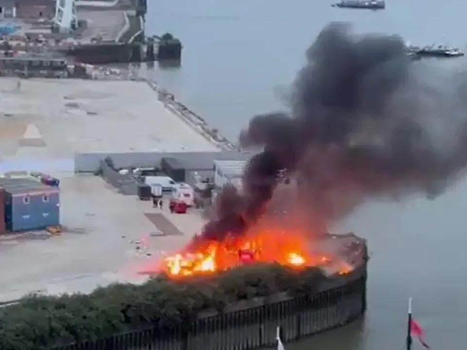 Film set explosion sparks fire near London’s O2 Arena