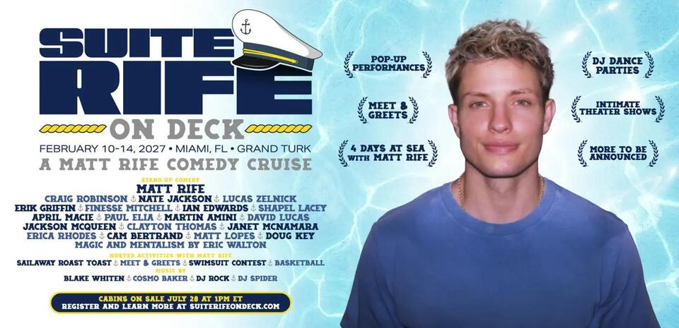 Matt Rife Sets Sail With First-Ever Comedy Cruise: Suite Rife On Deck Launches in 2027