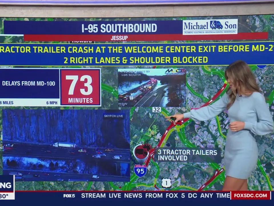 Debris scattered across I95 after tractortrailer involved crash in Jessup