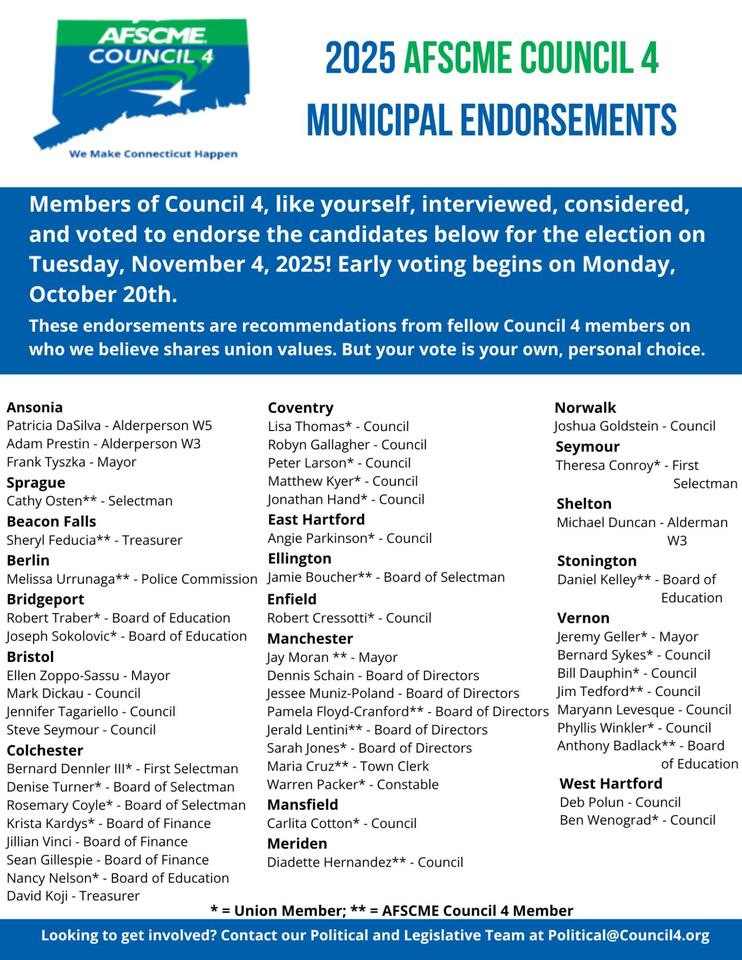 AFSCME Council 4's Endorsements for the 2025 Municipal Election - NewsBreak