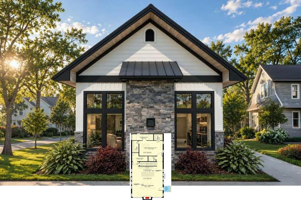 Twin Pane Cottage 3-Bedroom Contemporary House Plan with Vaulted Great Room (2,053 Sq. Ft. Floor Plan)