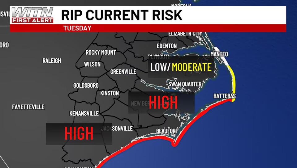 High threat of dangerous rips continues on Tuesday