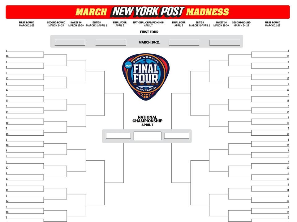 Printable women’s blank NCAA bracket template for March Madness 2024