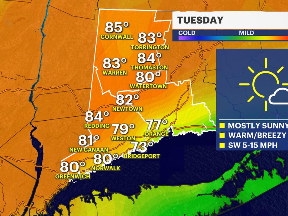 Mostly sunny skies and warm temperatures in Connecticut