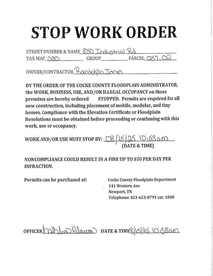 ITH issued stop work order, notified elevation certificates required ...