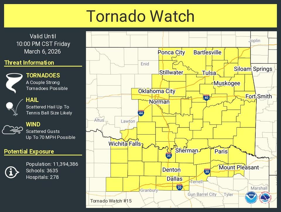 Tornado watch issued for parts of Texas until 10 PM - NewsBreak