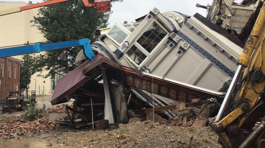 Eastern Iowa buildings evacuated last year collapse Friday night