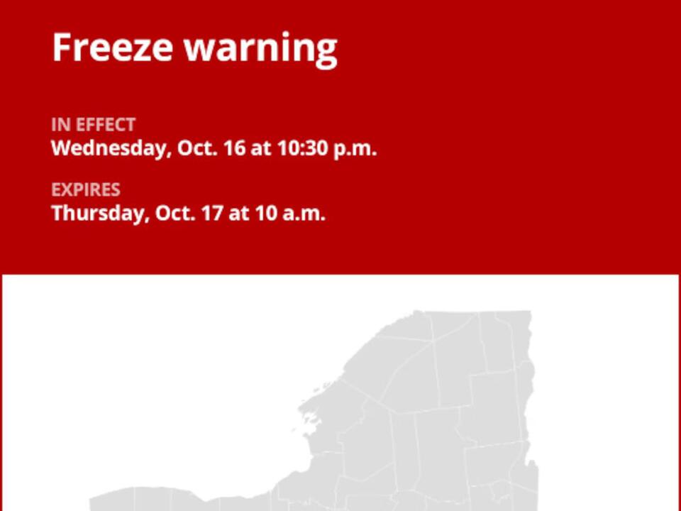 NY weather update Freeze warning issued for Chautauqua and Erie