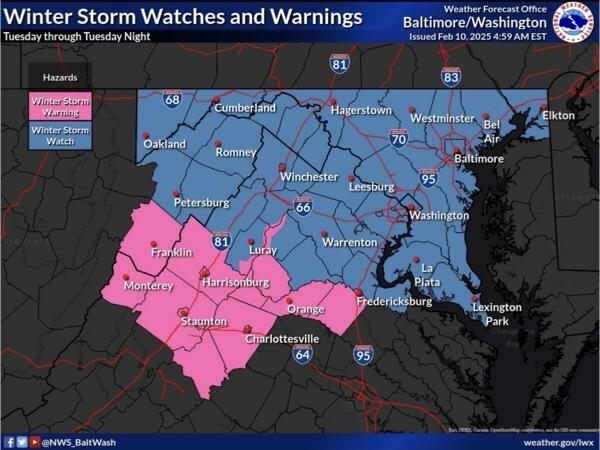 Winter Storm Watch issued for Tuesday in Baltimore area, up to 6 inches ...
