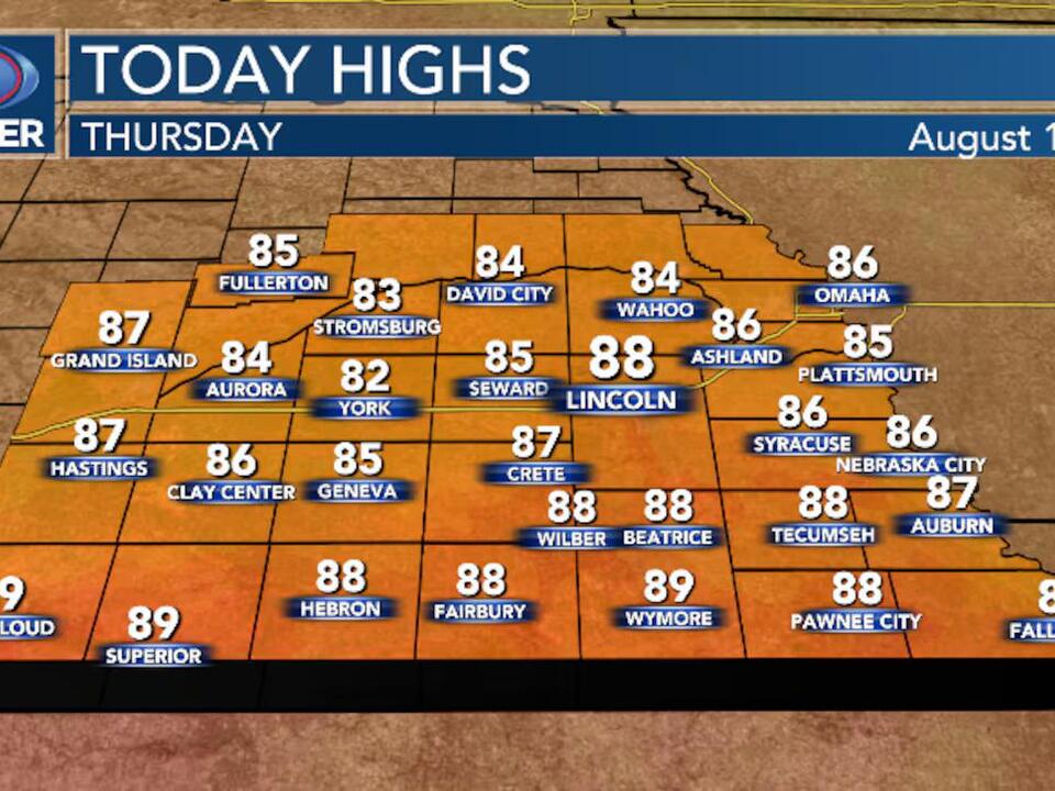 Typical mid August temperatures expected Thursday