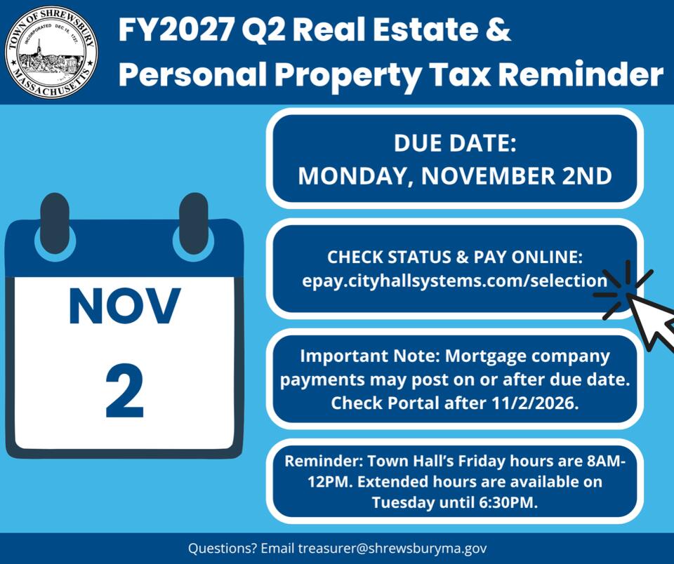 FY2027 Q2 Real Estate & Personal Property Tax Bills Due November 2nd ...