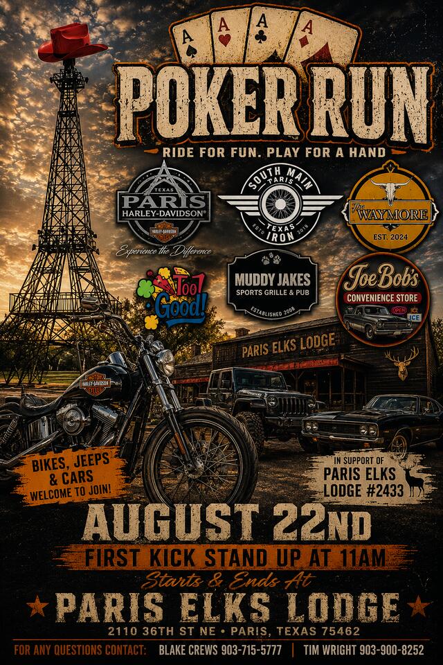 Annual Paris Poker Run is Back August 22nd