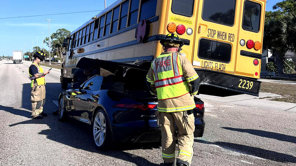 Sports Car Swallowed Under A Florida School Bus In Wild Crash Caught On ...