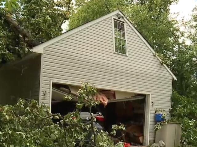Storm topples tree onto Shore Acres garage, trapping wheelchair van