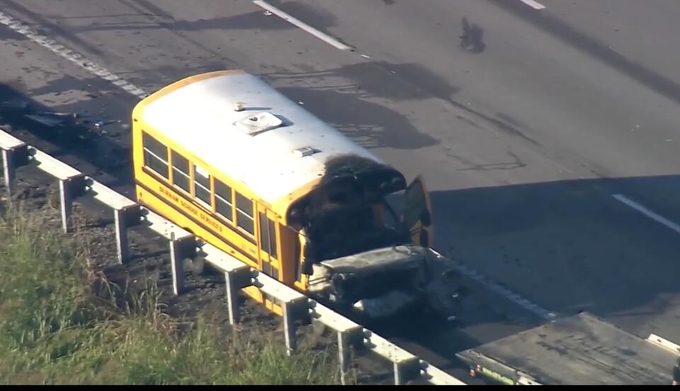 2 hospitalized after school bus crash with a semi and fire - NewsBreak