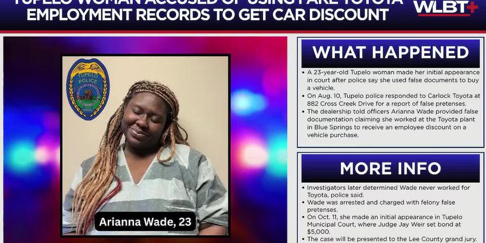 Tupelo woman accused of using fake Toyota employment records to get car ...