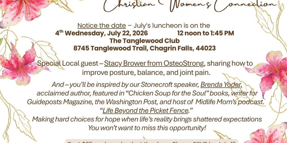 RSVP Deadline Is Tomorrow for Chagrin Valley Christian Women’s Connection Luncheon