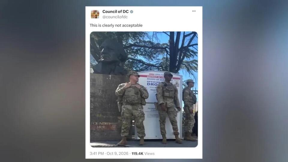 Image of armed National Guard surrounding ballot drop box triggers ...